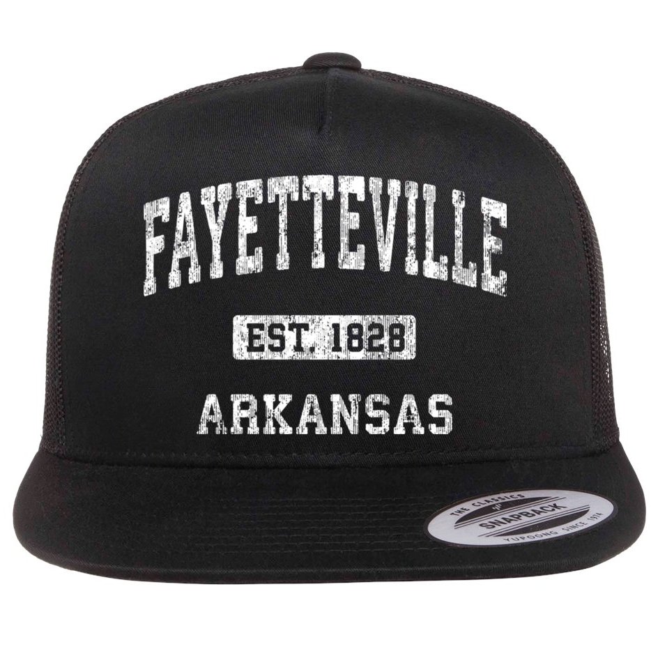 Fayetteville Arkansas Ar Vintage Athletic Sports Design Flat Bill Trucker Hat