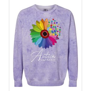 Floral Autism Awareness Daisy Flower For Men Women Long Sleeve Colorblast Crewneck Sweatshirt