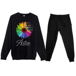 Floral Autism Awareness Daisy Flower For Men Women Long Sleeve Premium Crewneck Sweatsuit Set