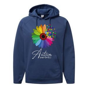 Floral Autism Awareness Daisy Flower For Men Women Long Sleeve Performance Fleece Hoodie