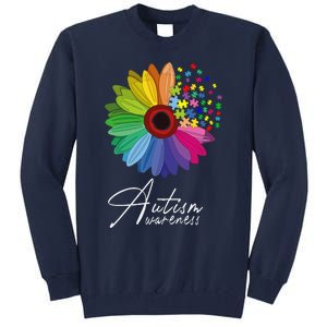 Floral Autism Awareness Daisy Flower For Men Women Long Sleeve Tall Sweatshirt