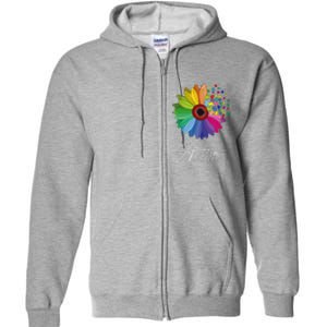 Floral Autism Awareness Daisy Flower For Men Women Long Sleeve Full Zip Hoodie