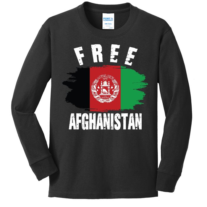 Free Afghanistan AFG Flag Kids Long Sleeve Shirt