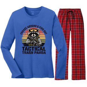 Forage Around And Find Out Tactical Trash Panda Funny Raccoon Meaningful Gift Women's Long Sleeve Flannel Pajama Set 