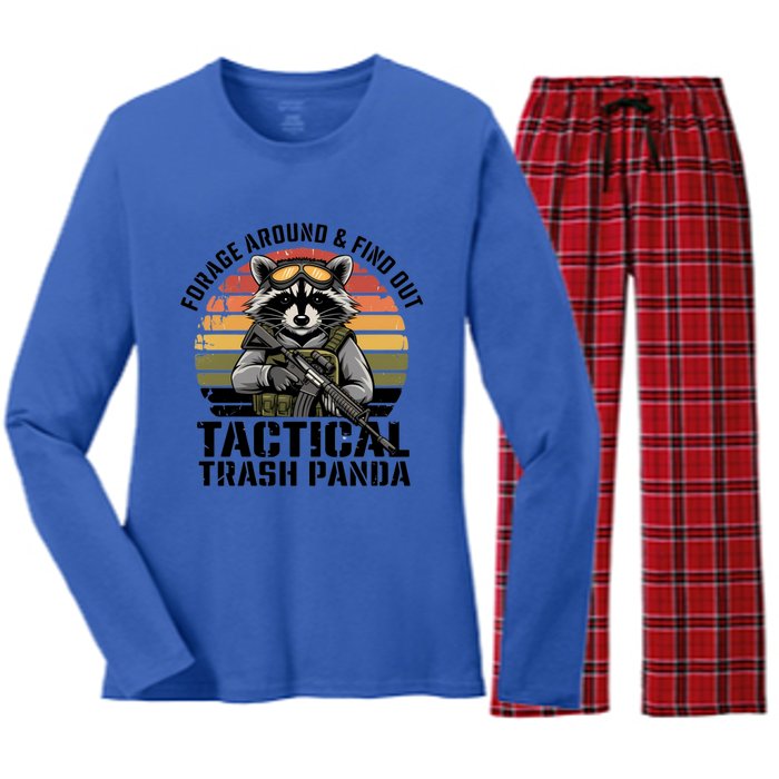 Forage Around And Find Out Tactical Trash Panda Funny Raccoon Meaningful Gift Women's Long Sleeve Flannel Pajama Set 