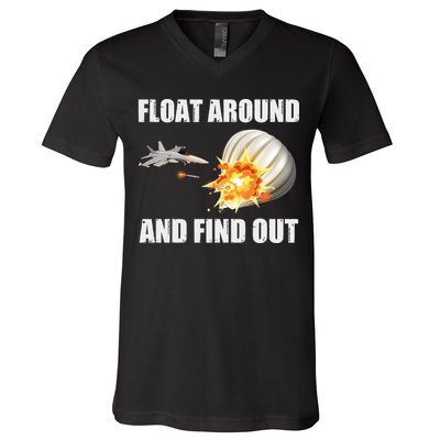 Float Around And Find Out Military Jet Shooting Balloon V-Neck T-Shirt