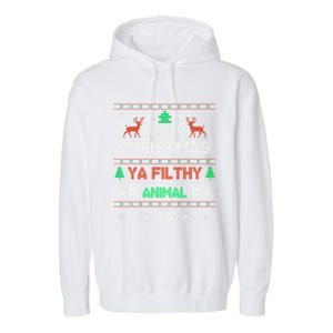 Funny Alone At Home Movies Merry Christmas You Filty Animal Gift Garment-Dyed Fleece Hoodie