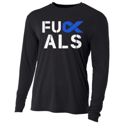 Fuck ALS Awareness Month Blue Ribbon Support Squad Fighter Cooling Performance Long Sleeve Crew