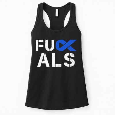 Fuck ALS Awareness Month Blue Ribbon Support Squad Fighter Womens Tank Top