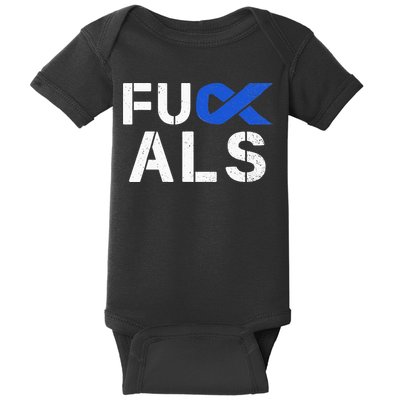 Fuck ALS Awareness Month Blue Ribbon Support Squad Fighter Baby Bodysuit