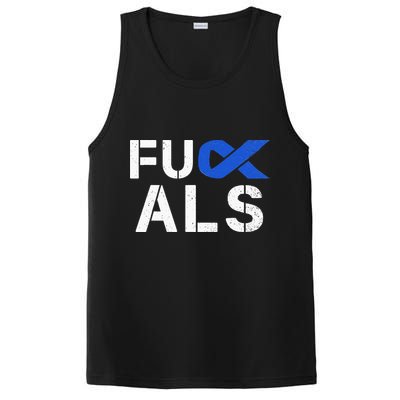 Fuck ALS Awareness Month Blue Ribbon Support Squad Fighter PosiCharge Competitor Tank