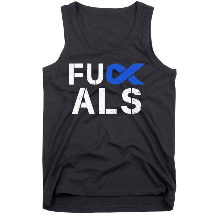 Fuck ALS Awareness Month Blue Ribbon Support Squad Fighter Tank Top