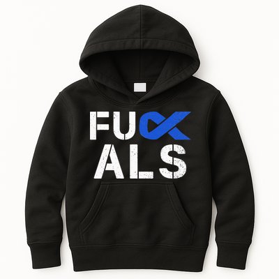 Fuck ALS Awareness Month Blue Ribbon Support Squad Fighter Kids Hoodie