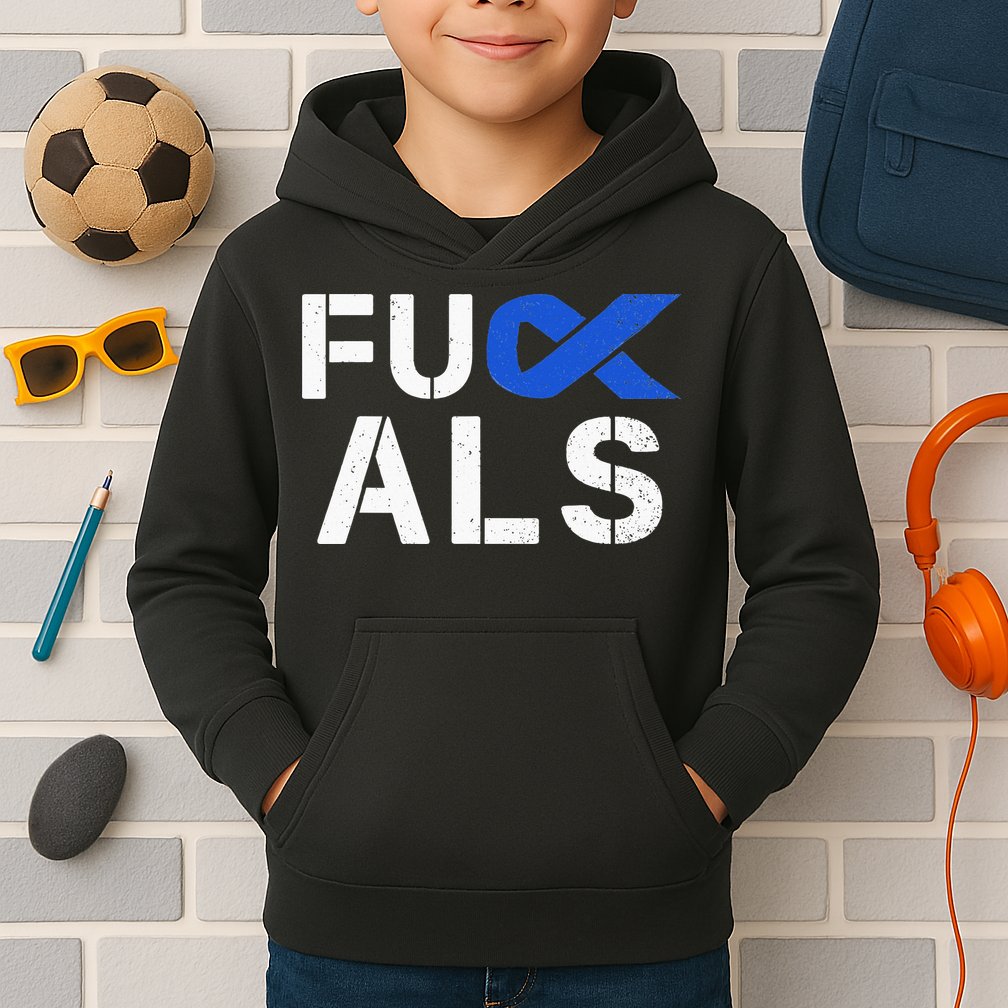 Fuck ALS Awareness Month Blue Ribbon Support Squad Fighter Kids Hoodie