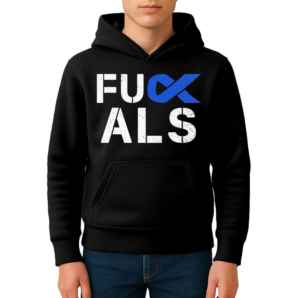Fuck ALS Awareness Month Blue Ribbon Support Squad Fighter Kids Hoodie