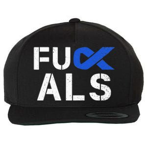 Fuck ALS Awareness Month Blue Ribbon Support Squad Fighter Wool Snapback Cap