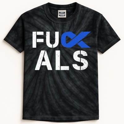 Fuck ALS Awareness Month Blue Ribbon Support Squad Fighter Kids Tie-Dye T-Shirt