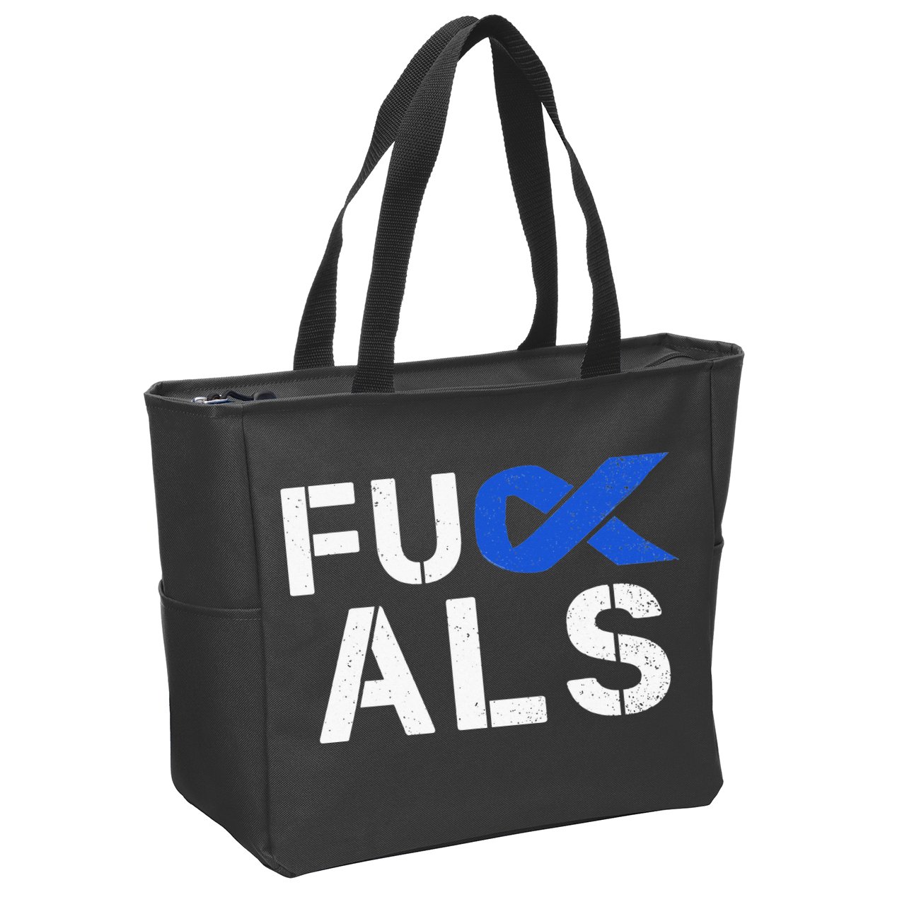 Fuck ALS Awareness Month Blue Ribbon Support Squad Fighter Zip Tote Bag