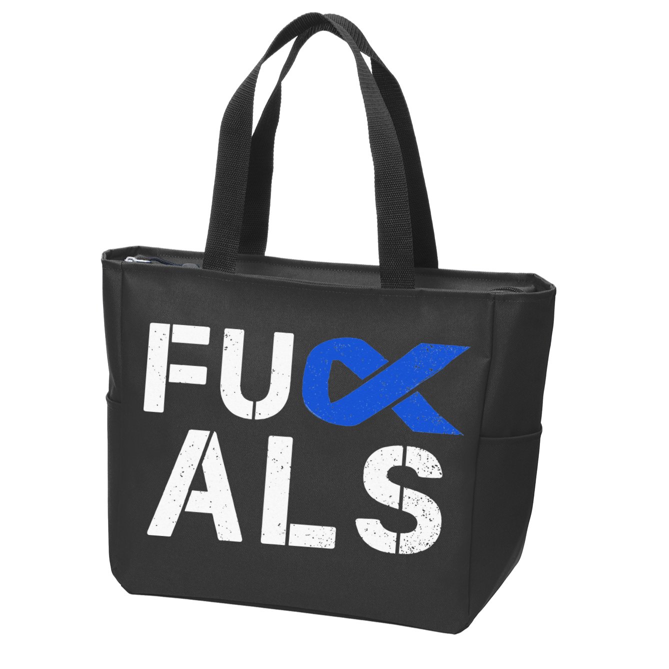 Fuck ALS Awareness Month Blue Ribbon Support Squad Fighter Zip Tote Bag