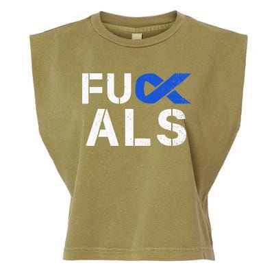 Fuck ALS Awareness Month Blue Ribbon Support Squad Fighter Garment-Dyed Women's Muscle Tee