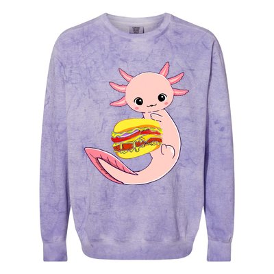 Funny Axolotl And Hamburger For Women Colorblast Crewneck Sweatshirt