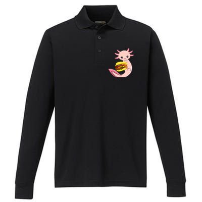 Funny Axolotl And Hamburger For Women Performance Long Sleeve Polo