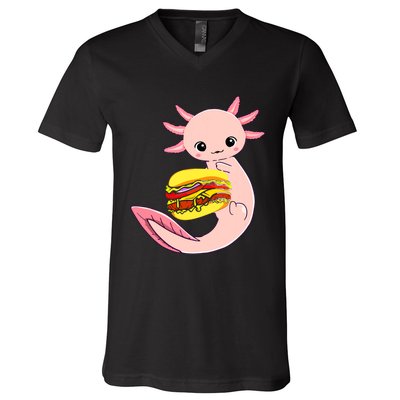 Funny Axolotl And Hamburger For Women V-Neck T-Shirt