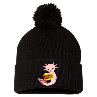 Funny Axolotl And Hamburger For Women Pom Pom 12in Knit Beanie