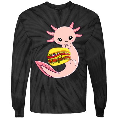 Funny Axolotl And Hamburger For Women Tie-Dye Long Sleeve Shirt