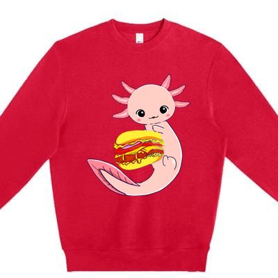 Funny Axolotl And Hamburger For Women Premium Crewneck Sweatshirt