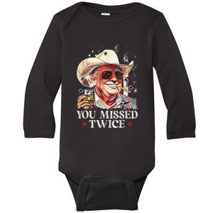 Funny Assassination Attempt Trump 2024 You Missed Twice Baby Long Sleeve Bodysuit