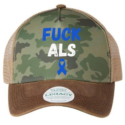 Fuck ALS Awareness Month Blue Ribbon Support Squad Fighter Legacy Tie Dye Trucker Hat