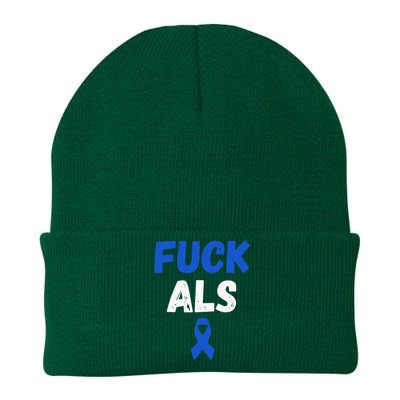 Fuck ALS Awareness Month Blue Ribbon Support Squad Fighter Knit Cap Winter Beanie