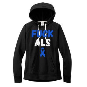 Fuck ALS Awareness Month Blue Ribbon Support Squad Fighter Women's Fleece Hoodie