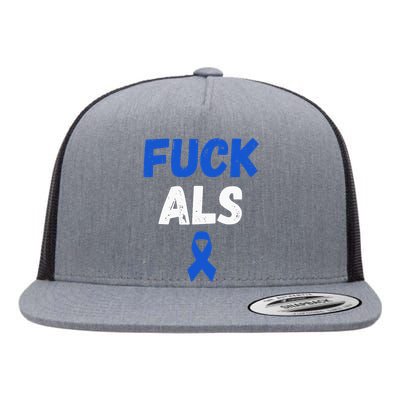 Fuck ALS Awareness Month Blue Ribbon Support Squad Fighter Flat Bill Trucker Hat