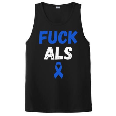 Fuck ALS Awareness Month Blue Ribbon Support Squad Fighter PosiCharge Competitor Tank