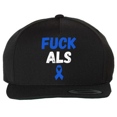 Fuck ALS Awareness Month Blue Ribbon Support Squad Fighter Wool Snapback Cap