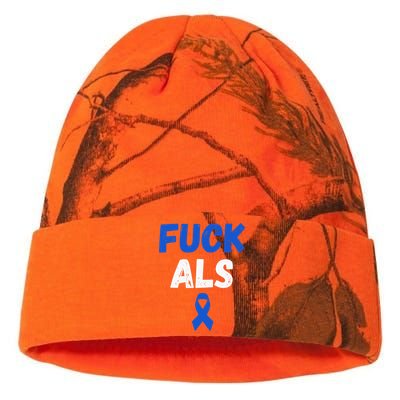 Fuck ALS Awareness Month Blue Ribbon Support Squad Fighter Kati Licensed 12" Camo Beanie