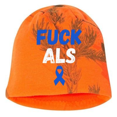 Fuck ALS Awareness Month Blue Ribbon Support Squad Fighter Kati - Camo Knit Beanie