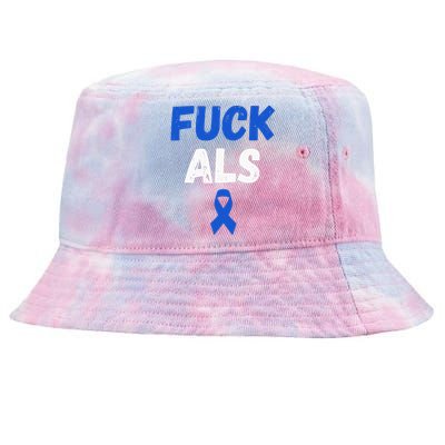 Fuck ALS Awareness Month Blue Ribbon Support Squad Fighter Tie-Dyed Bucket Hat