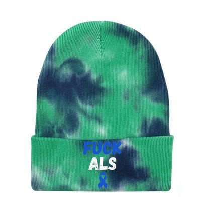 Fuck ALS Awareness Month Blue Ribbon Support Squad Fighter Tie Dye 12in Knit Beanie