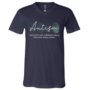 Fingerprint Autism Awareness Retro Neurodiversity Acceptance V-Neck T-Shirt