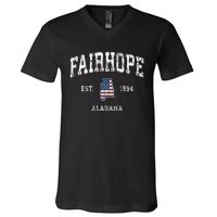 Fairhope Alabama Al Vintage American Flag Sports Design V-Neck T-Shirt