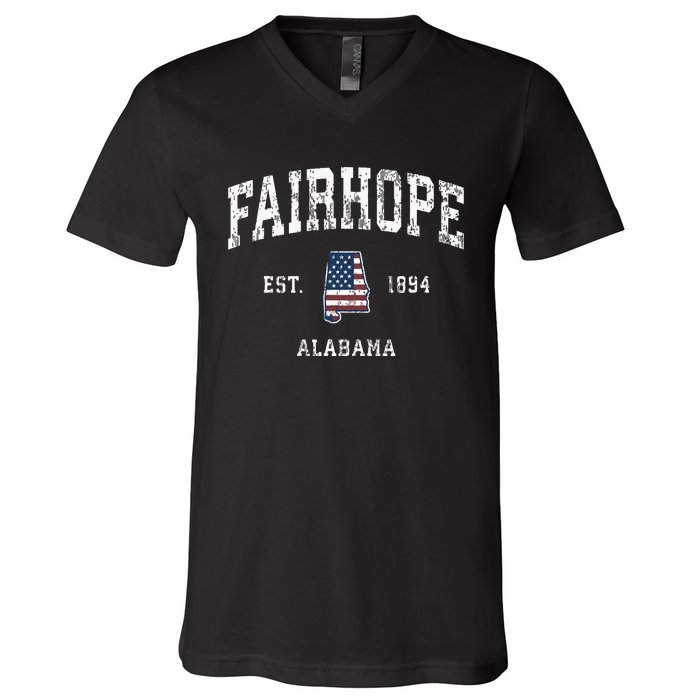 Fairhope Alabama Al Vintage American Flag Sports Design V-Neck T-Shirt