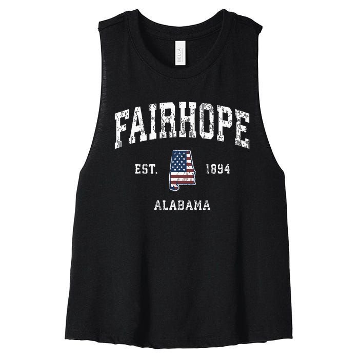 Fairhope Alabama Al Vintage American Flag Sports Design Women's Racerback Cropped Tank