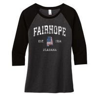 Fairhope Alabama Al Vintage American Flag Sports Design Women's Tri-Blend 3/4-Sleeve Raglan Shirt