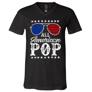 Funny All American Pop Sunglasses USA 4th Of July V-Neck T-Shirt