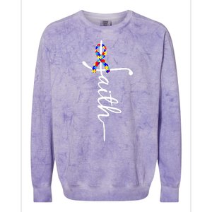 Faith Autism Awareness Month Ribbon Colorblast Crewneck Sweatshirt