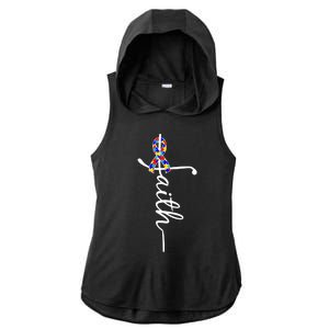 Faith Autism Awareness Month Ribbon Ladies PosiCharge Tri-Blend Wicking Draft Hoodie Tank