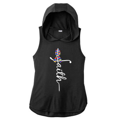 Faith Autism Awareness Month Ribbon Ladies PosiCharge Tri-Blend Wicking Draft Hoodie Tank